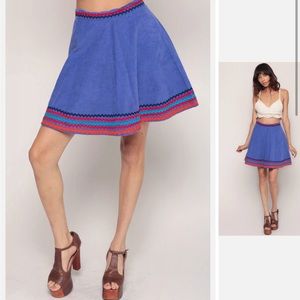 Corduroy Skirt Mini Skirt 70s Boho High Waisted...